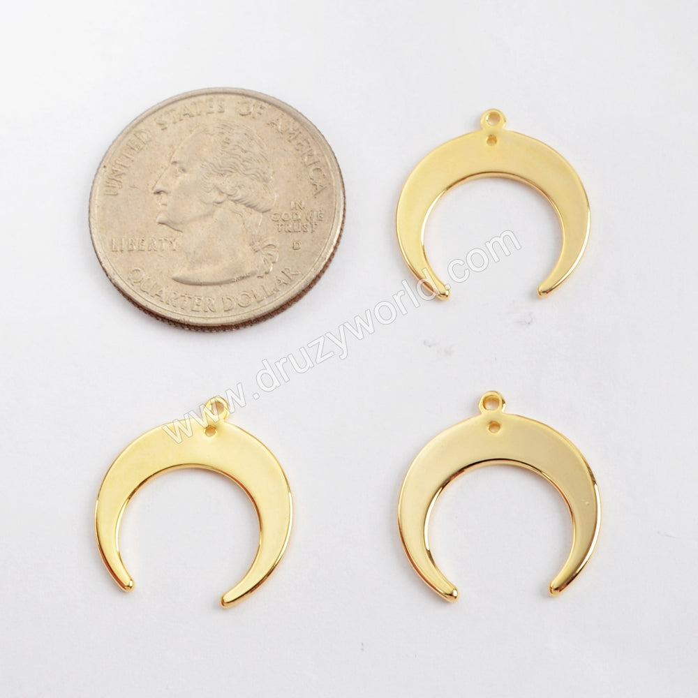 Gold Plated Brass Moon Charm With Hole PJ102