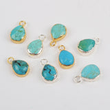 Gold Plated Small Teardrop Natural Turquoise Charm Pendant, For Jewelry Making G1371