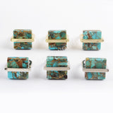 Square Gold Plated Bezel Natural Copper Turquoise Ring ZG0377