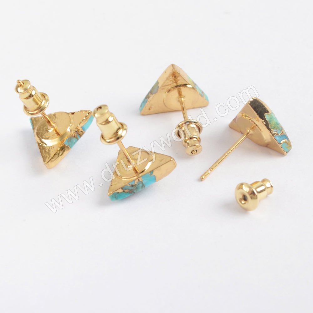Natural Turquoise Earrings With Gold Plating