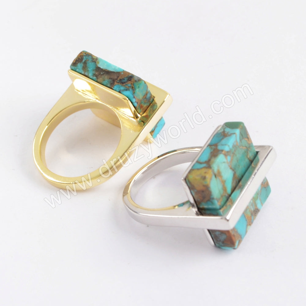 Square Gold Plated Bezel Natural Copper Turquoise Ring ZG0377