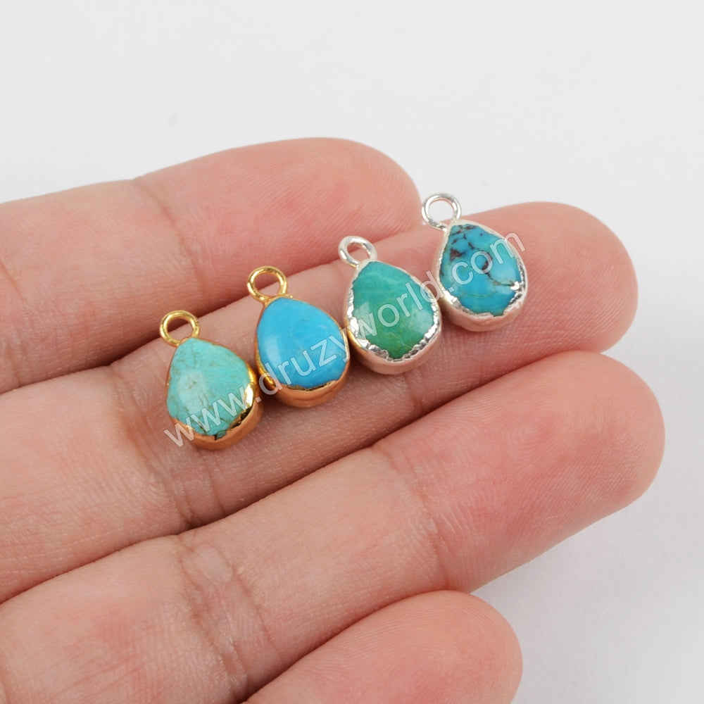 Gold Plated Small Teardrop Natural Turquoise Charm Pendant, For Jewelry Making G1371