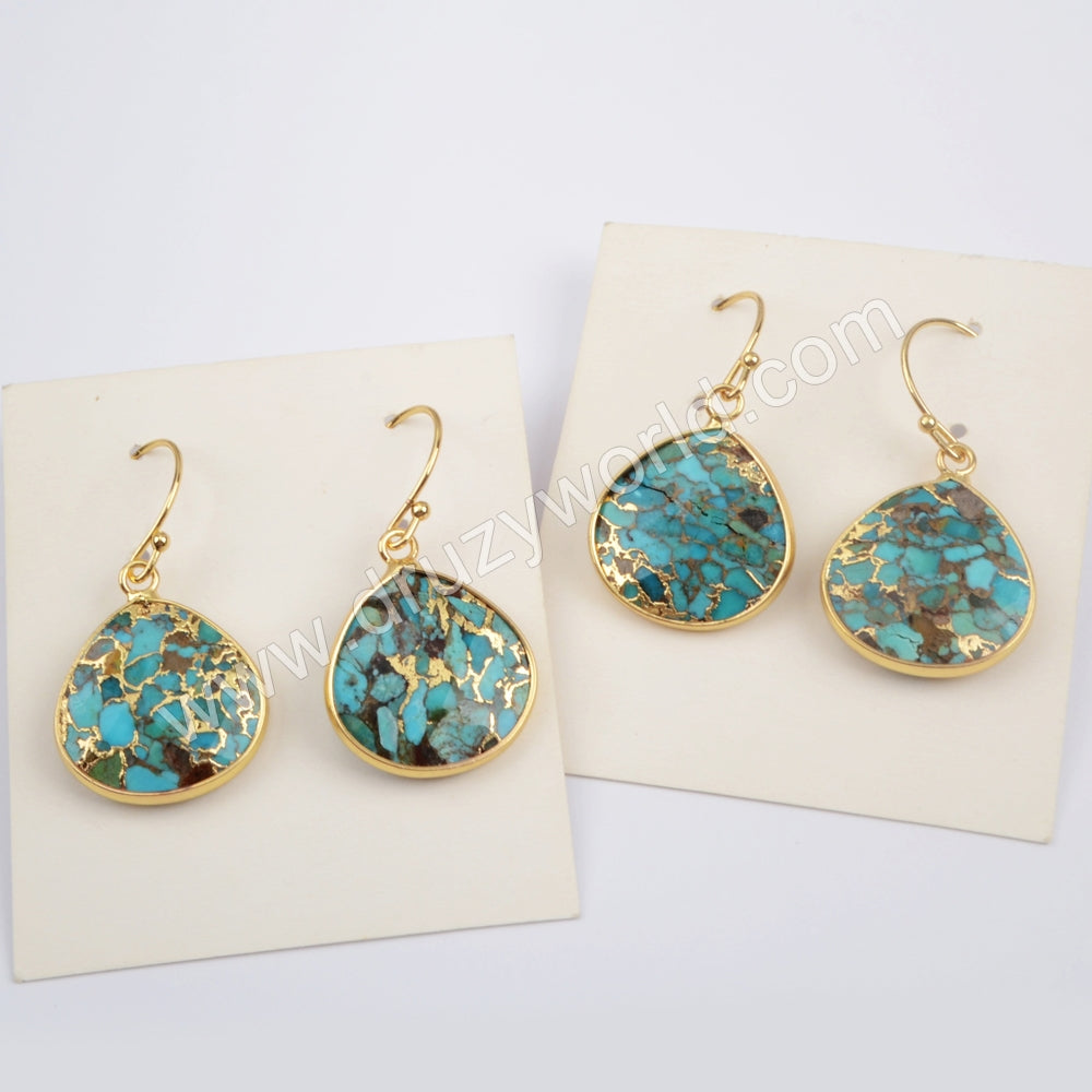 Teardrop Gold Plated Copper Turquoise Earrings G1858
