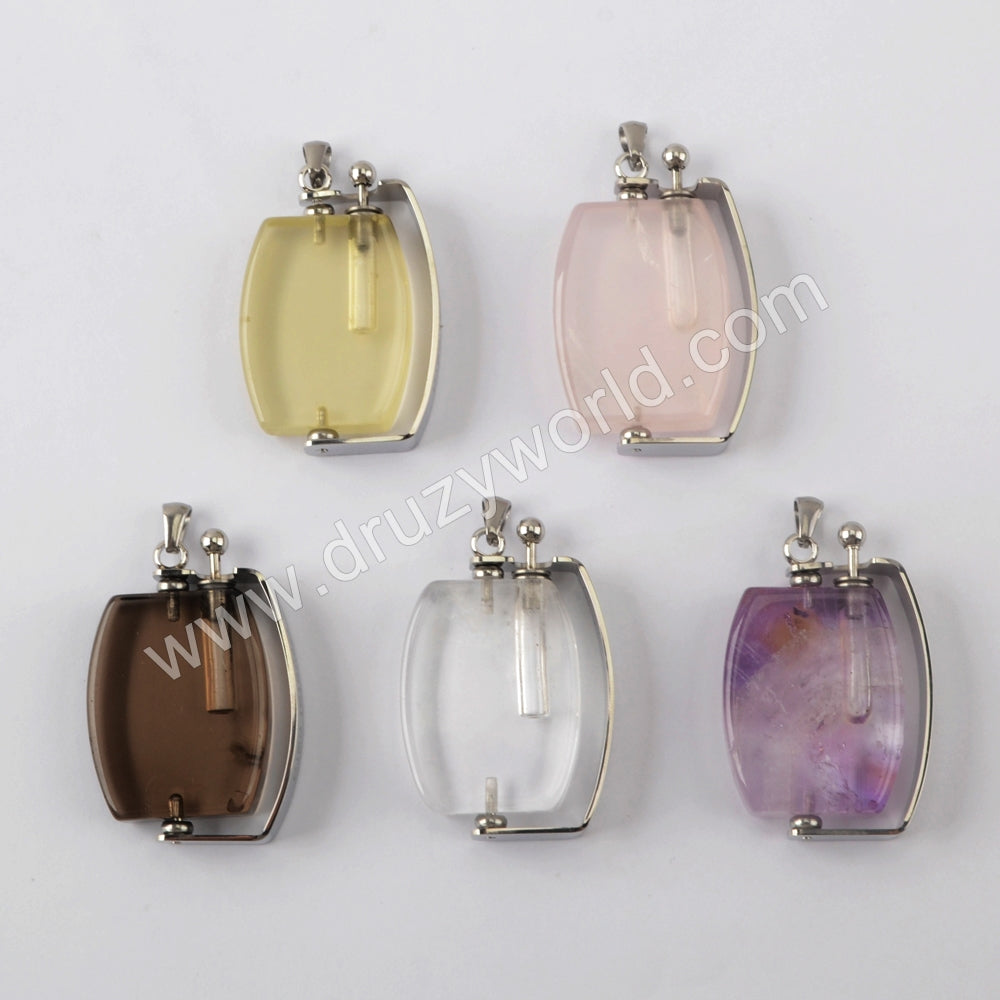 Natural Multi-kind Stones Perfume Bottle Pendant Silver Plated WX1303