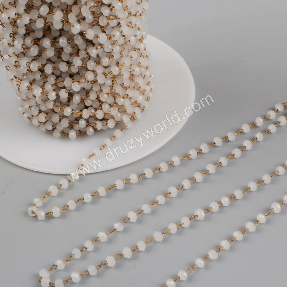 5m/lot,3mm White Glass Beads Chains  JT178