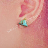 10x10mm Copper Natural Turquoise Stud Earrings Gold Plated G1725