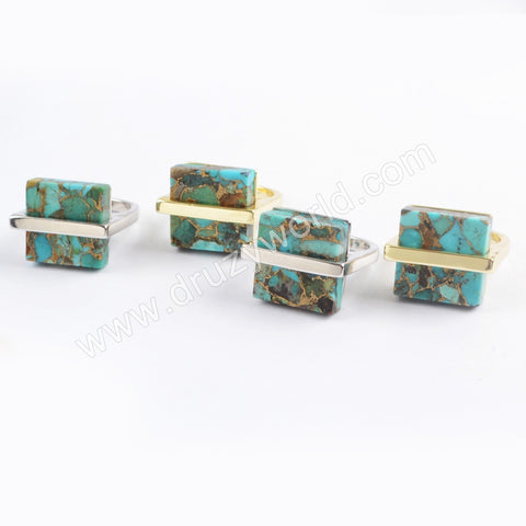 Square Gold Plated Bezel Natural Copper Turquoise Ring ZG0377