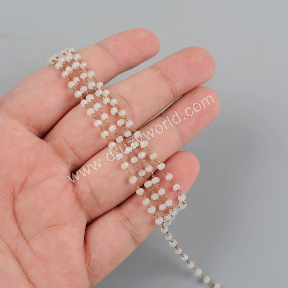 5m/lot,3mm White Glass Beads Chains  JT178