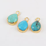 Gold Plated Small Teardrop Natural Turquoise Charm Pendant, For Jewelry Making G1371