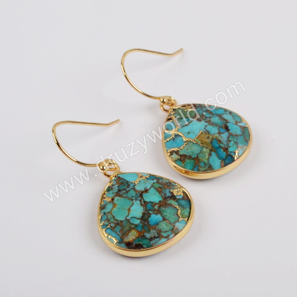 Teardrop Gold Plated Copper Turquoise Earrings G1858