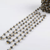 5m/lot,8x5mm Roundel Leopard Skin Jasper Faceted Beads Wire Wrapped Rosary Chain JT180