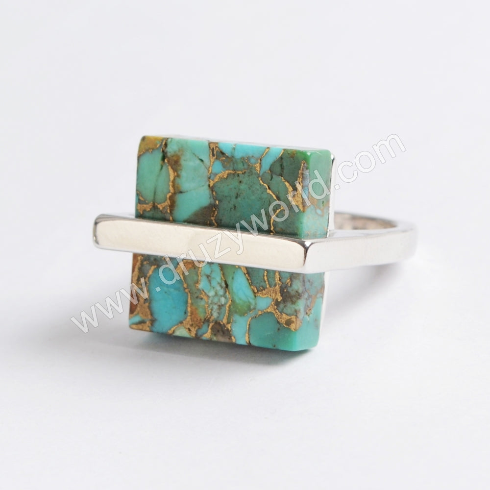 Square Gold Plated Bezel Natural Copper Turquoise Ring ZG0377