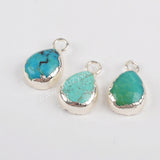 Gold Plated Small Teardrop Natural Turquoise Charm Pendant, For Jewelry Making G1371