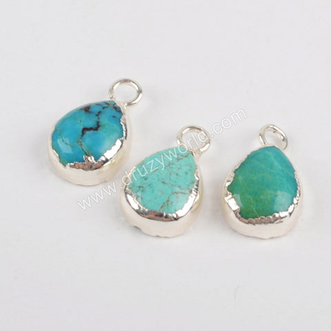 Natural Turquoise Pendant Charm Jewelry Making Silver Plated S1371