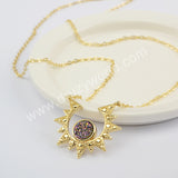 18" Natural Agate Titanium Druzy Necklace For Women, Gold Plated CZ Star Necklace ZG0439