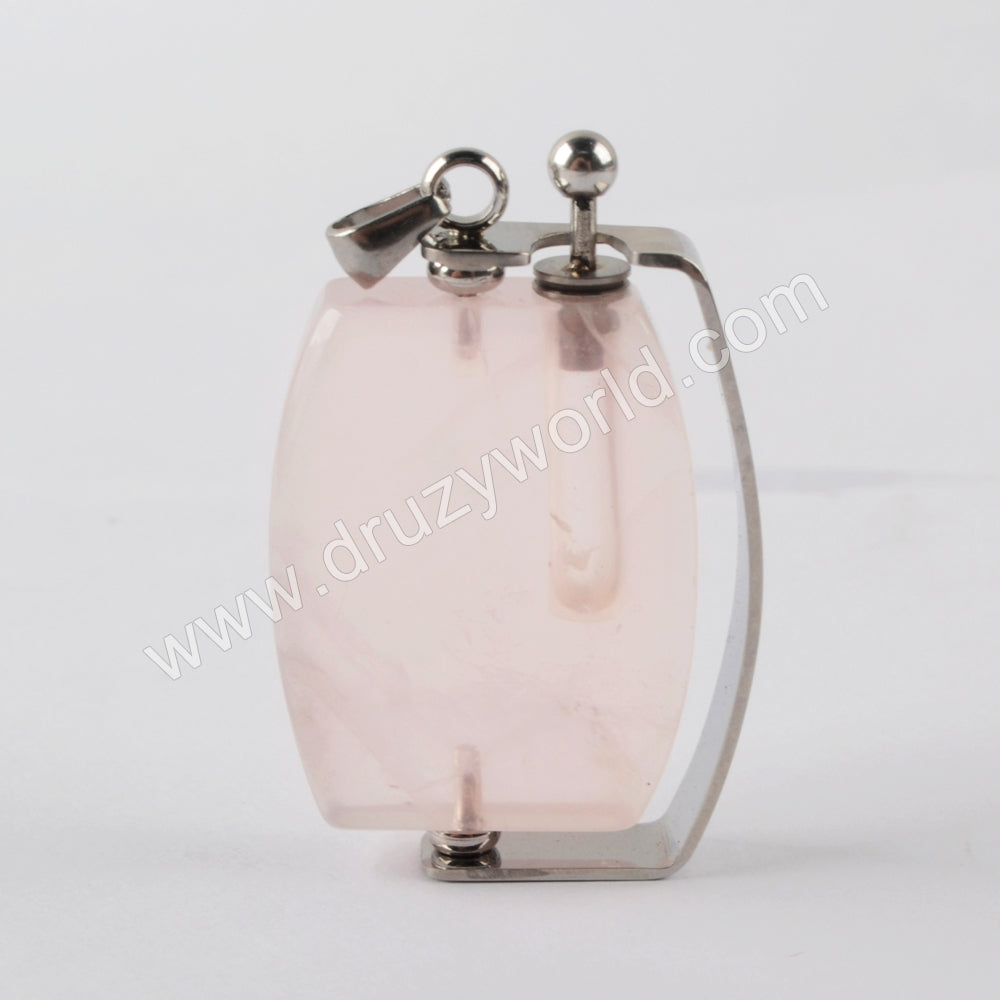 Natural Multi-kind Stones Perfume Bottle Pendant Silver Plated WX1303
