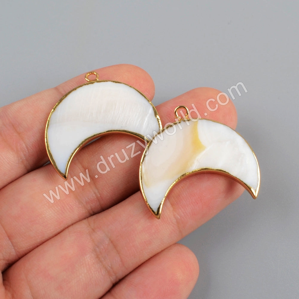 Crescent Gold Plated White Shell Charm G1726