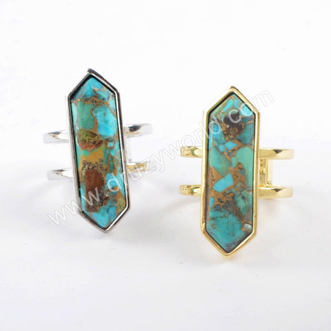 Bezel Copper Turquoise Open Ring Natural Turquoise Rings Gold Pated ZG0378