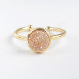 9mm Natural Agate Titanium Rainbow Druzy Ring Gold Plated ZG0361