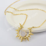 18" Natural Agate Titanium Druzy Necklace For Women, Gold Plated CZ Star Necklace ZG0439