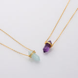 15" Gold Plated Amethyst Moonstone Hexagon Point Necklace CZ Micro Pave, S925 Sterling Silver Necklace, Crystal Gemstone Dainty Jewelry SS225NG