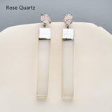 Silver Plated Claw Raw Crystal Chips & Selenite Bar Stud Earrings, Healing Gemstone Jewelry, Boho Stone Earrings ZS0491