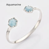 Silver Hexagon Gemstone Faceted Bangle, Healing Crystal Stone Cuff Bracelet Jewelry ZS0496