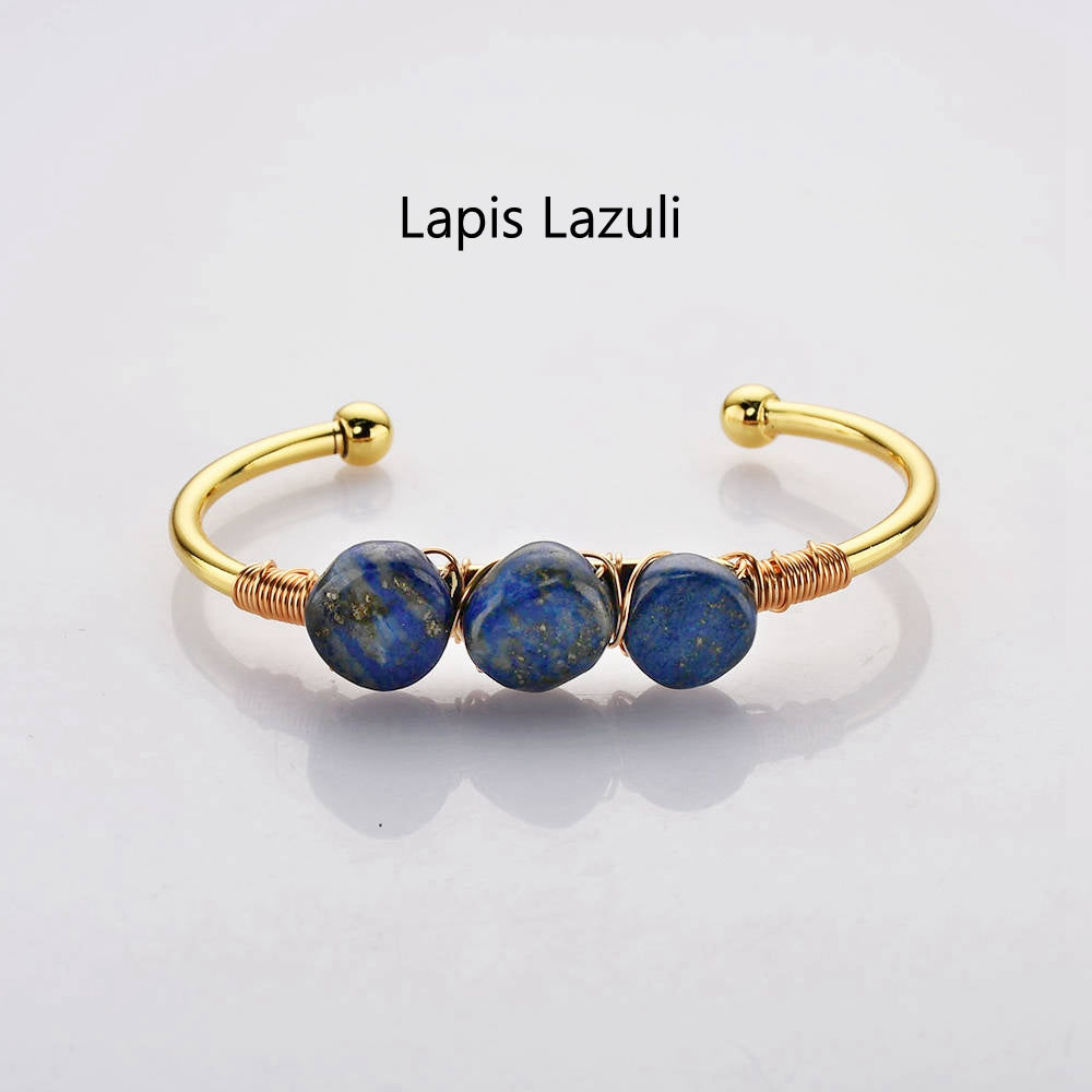 lapis lazuli bracelet Gold Plated Brass Wire Wrap Gemstone Bangle Bracelet Healing Crystal Stone Bracelet Handmade Boho Jewelry WX2075