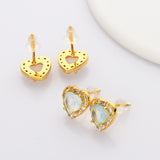 Gold - S925 Sterling Silver CZ Heart Gemstone Stud Earrings, Dainty Earrings, Healing Crystal Jewelry SS213RG