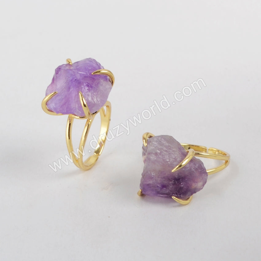 gold claw amethyst ring