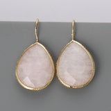 Teardrop Natural Gemstone Gold Plated Earrings, Faceted Crystal Stone Jewelry Earrings WX2148