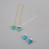 Natural Turquoise Faceted Point Threader Earrings Silver Plated Jewelry G1344