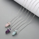 15" S925 Sterling Silver Rainbow Gemstone Hexagon Point CZ Micro Pave Necklace, Amethyst Aquamarine Moonstone Dainty Jewelry LM002-S