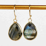 Gold Plated Teardrop Copper Turquoise Faceted Dangle Earrings,Labradorite Moonstone Jewelry G2083