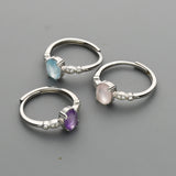 S925 Sterling Silver Oval Faceted Gemstone CZ Ring, Healing Crystal Fashion Jewelry SS207RS