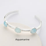 Silver Plated Brass Round Three-Gemstone Faceted Bangle, Healing Crystal Quartz Cuff Bracelet ZS0493