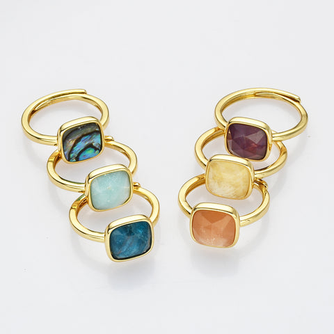 Gold Square Gemstone Ring, Adjustable Ring, Fashion Jewelry WX2208