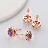 Rose Gold - S925 Sterling Silver CZ Round Gemstone Stud Earrings, Healing Crystal Jewelry, Dainty Earrings SS216ER