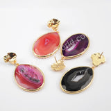 Gold Plated Bezel Drop Slice Agate Earring WX1176