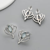 S925 Sterling Silver Marquise Aquamarine Moonstone Stud Earrings Lotus Flower Studs, Healing Crystal Jewelry Earring SS219ES