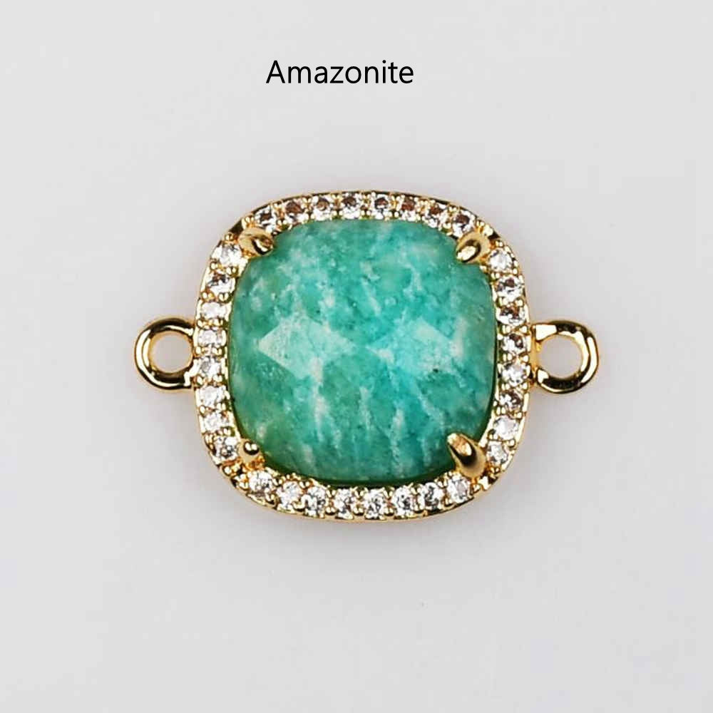 Square Gold Plated Claw Gemstone Faceted CZ Micro Pave Connector briolette crystal stone charms for jewelry making WX2092