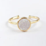 9mm Natural Agate Titanium Rainbow Druzy Ring Gold Plated ZG0361