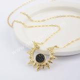 18" Natural Agate Titanium Druzy Necklace For Women, Gold Plated CZ Star Necklace ZG0439