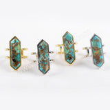 Bezel Copper Turquoise Open Ring Natural Turquoise Rings Gold Pated ZG0378