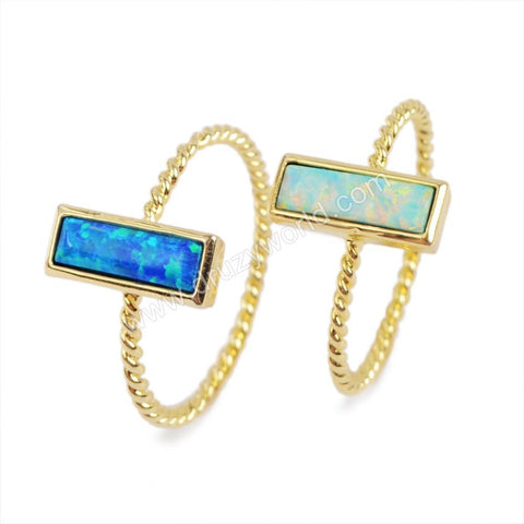 Rectangle Gold Plated Bezel White Opal Statement Ring ZG0236