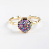 9mm Natural Agate Titanium Rainbow Druzy Ring Gold Plated ZG0361