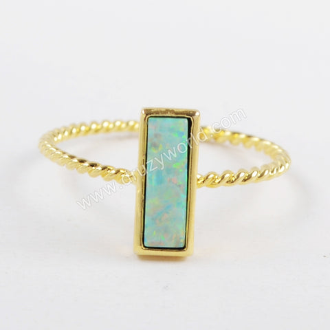 Rectangle Gold Plated Bezel White Opal Statement Ring ZG0236