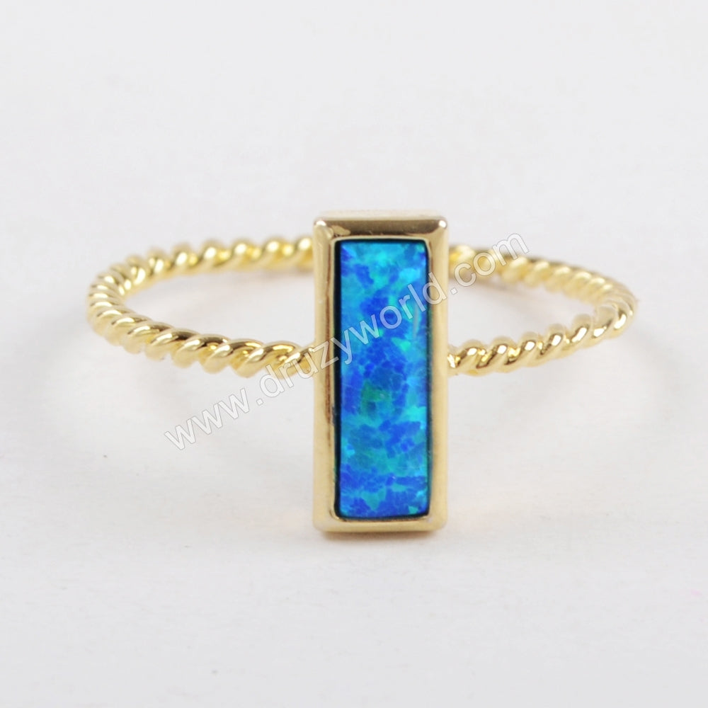 Rectangle Blue Opal Ring