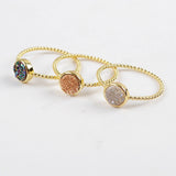 Round 6mm Gold Plated Natural Agate Titanium Rainbow Druzy Bezel Ring ZG0285