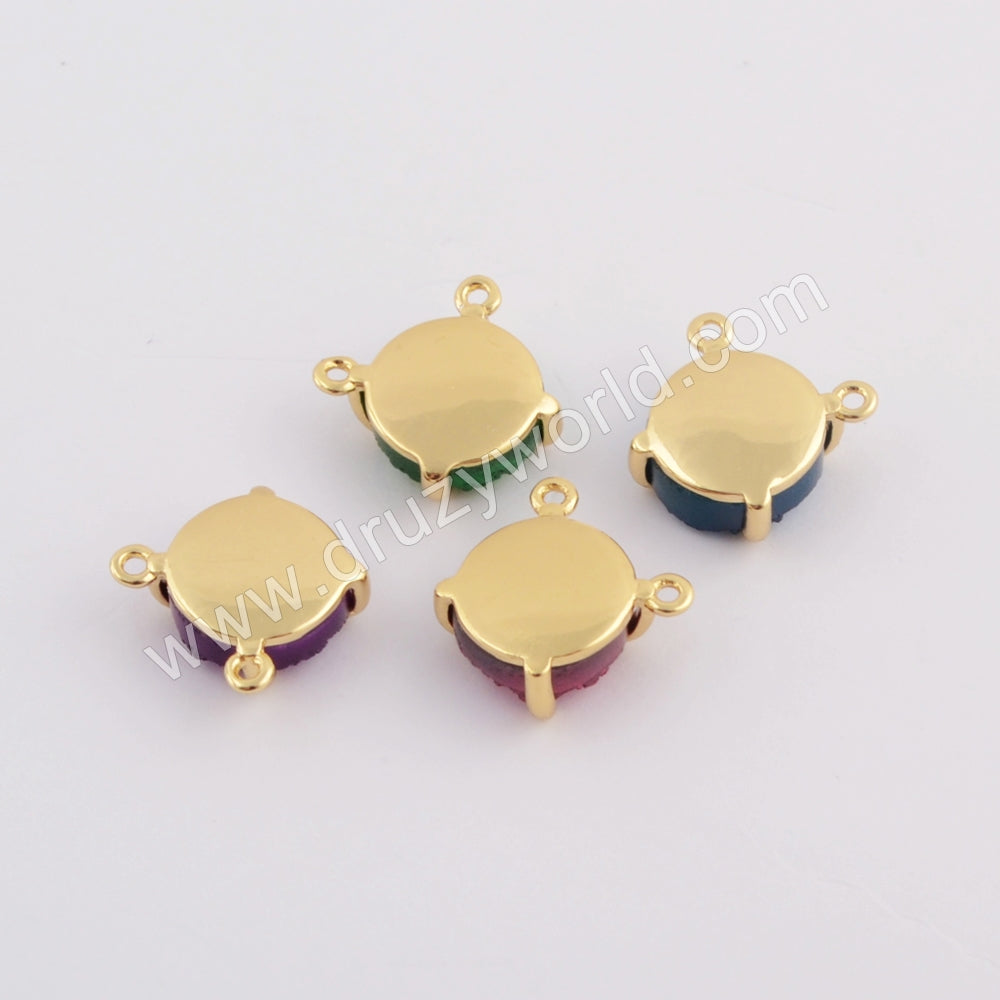 10mm Round Gold Plated Claw Natural Agate Titanium Rainbow Connector ZG0413